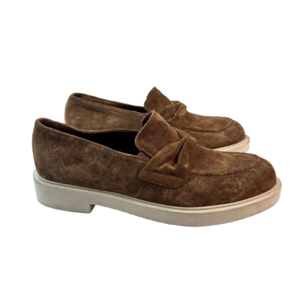 Paul Green Women's Brown Super Soft Suede Knot Slip‑On Loafers Size UK 6.5/US 9